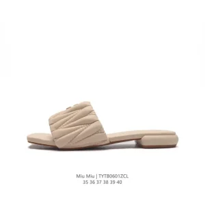 Miu Miu Matelasse Leather Flat Slide Sandals 2024 Spring Summer