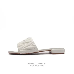 Miu Miu Matelasse Leather Flat Slide Sandals 2024 Spring Summer