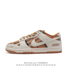 Supreme x Nike Dunk Low Orange Plaid Fabric Limited Edition Sneakers
