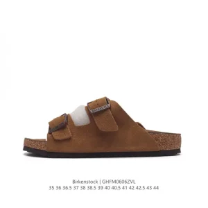 Birkenstock Soft Leather Slides with Cork Rubber Sole