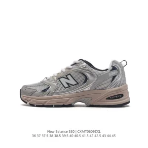 New Balance 530 Retro Running Shoe in Silver and White Mesh