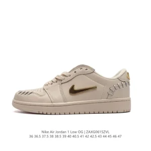 Jordan Air AJ1 Low Retro Basketball Shoes with Gold Logo and Air Cushioning