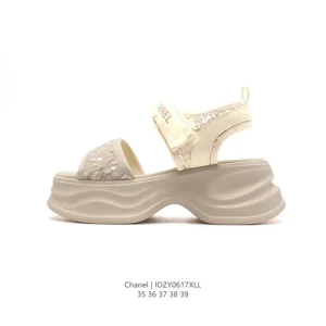 Chanel Logo Platform Sandals with TPU Upper and Lightweight Sole
