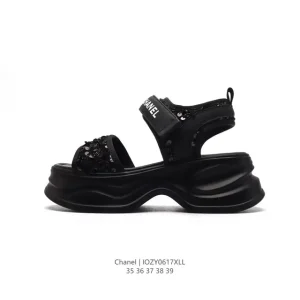 Chanel Logo Platform Sandals with TPU Upper and Lightweight Sole