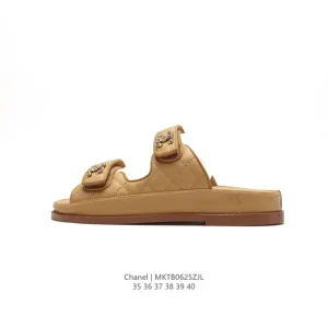 CHANEL Logo Magic Strap Flat Casual Sandals Slides Two-in-One