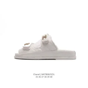 CHANEL Logo Magic Strap Flat Casual Sandals Slides Two-Way Wear