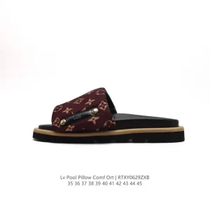 Louis Vuitton Men's Women's Beach Slippers with Classic Monogram Print