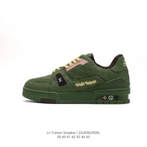 Louis Vuitton Trainer Low Embossed Leather Sneaker Thick Sole