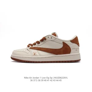 Louis Vuitton x Travis Scott x Nike Air Jordan 1 Low OG SP Damier Azur Brown LV Monogram