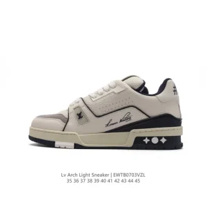 Louis Vuitton Trainer Sneaker Low Embossed Leather Thick Sole White