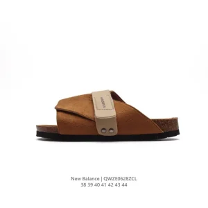 New Balance Men's Soft Leather Slides with Cushioned Cork Rubber Sole