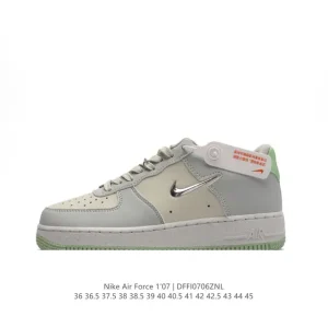 Nike Air Force 1 Low Silver Swoosh White Leather Sneakers with Air Cushion