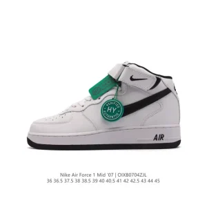 Nike Air Force 1 Mid AF1 White Leather Sneakers with Magic Strap and Cleaning Brush