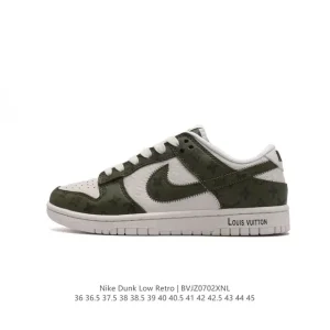 LV x Nike Dunk Low Embossed White Green Print Sneaker