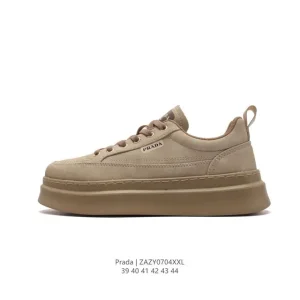 Prada Thick Sole Men's White Leather Platform Sneakers