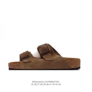 Birkenstock Soft Leather Slides with Cork Rubber Sole for Comfort