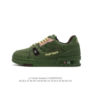 Louis Vuitton Trainer Sneaker Low Top Leather Embossed Thick Sole Shoes