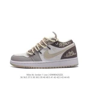 Jordan AJ1 Low Gs White Black Phosphor Deconstructed Tie Basketball Shoes