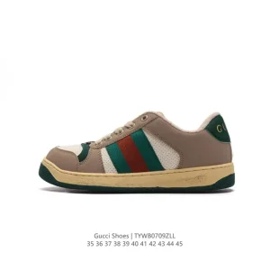 Gucci Screener Old Vintage Leather Retro Sneakers with Thick Sole and GG Detail