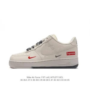 Supreme x Nike Air Force 1 Low White Red Box Logo Sneaker