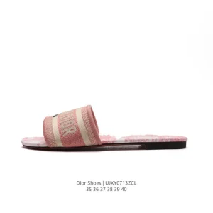 Dior Dway Embroidered Logo Slides Women Flat Retro Limited Edition