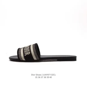 Dior Dway Embroidered Logo Slide Sandals for Women