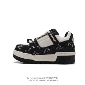 Louis Vuitton Trainer Sneaker Low Leather White Thick Sole 3D Logo