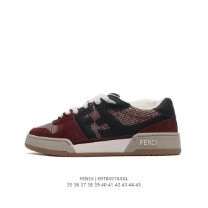 Fendi Men's and Women's Retro Leather Sneakers with Thick Sole