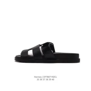 Hermes Woman Slippers Black White Classic Summer Luxury Comfortable Flat Shoes