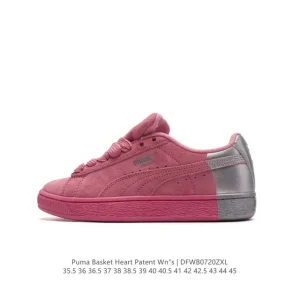 Puma Basket Heart Patent Leather Unisex Thick Sole Platform Sneakers