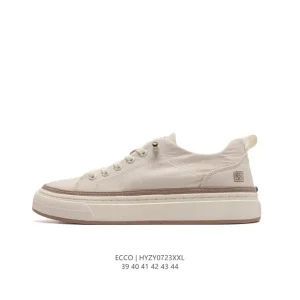 ECCO Men's White Leather Casual Sneakers with Thick Sole