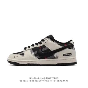 Supreme X Nike Dunk Low Black White Split Custom Design Limited Edition Sneakers