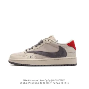 Air Jordan 1 Low OG Custom LV Grey Blue Red Reverse Swoosh