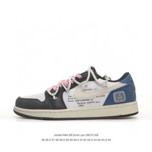 Off-White Dunk Low Panda Navy Blue Custom Skate Shoes