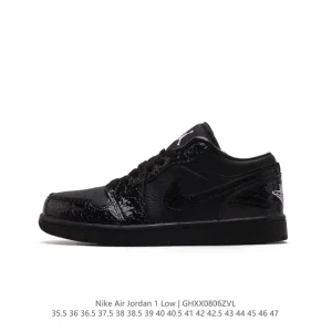 Air Jordan 1 Low Black Leather Sneakers AJ1 Low Top Shoes