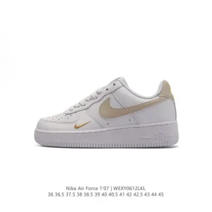 Nike Air Force 1 '07 Low White Leather Casual Sneakers with Air Cushion