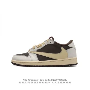 Jordan Military Blue Low AJ1 Retro Reverse Swoosh Leather Sneakers