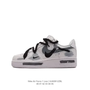Nike Air Force 1 Low White Grey Black Leather Shoes