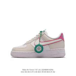 Nike Air Force 1 Low 07 Leather White Gum Sole Vintage Style Sneakers