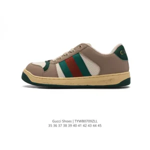 Gucci Screener Old Vintage Leather Platform Sneakers with GG Detail