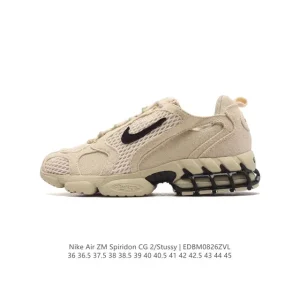Stussy x Nike Air Zoom Spiridon Caged 2 Cream Black Mesh Vintage Running Shoe