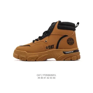 Cat Men's Classic Leather Mid-Top Boots with Rubber Sole