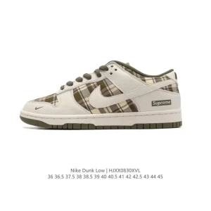 Supreme x Nike SB Dunk Low White Yellow Plaid Skate Shoes