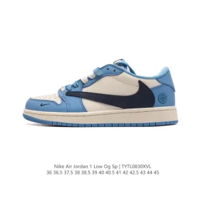 Jordan Air 1 Low OG SP Military Blue Reverse Swoosh Leather Sneakers