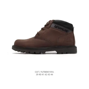 Cat Men's Breathable Leather Mid-Cut Boots with Rubber Sole