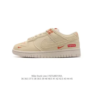 Supreme x Nike Dunk Low Canvas Sneakers Classic Retro Skateboarding Shoes