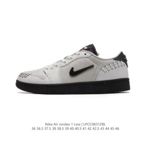 Jordan AJ1 Low Black Gold Swoosh Leather Basketball Shoes