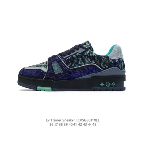 Louis Vuitton Trainer Sneaker Low with Full Diamonds and Thick Sole