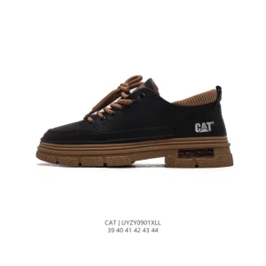 Cat Men's Leather Low-Top Boots with Rubber Sole