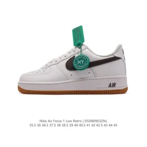 Nike Air Force 1 Low 07 Leather White Gum Sole Vintage Sneakers
